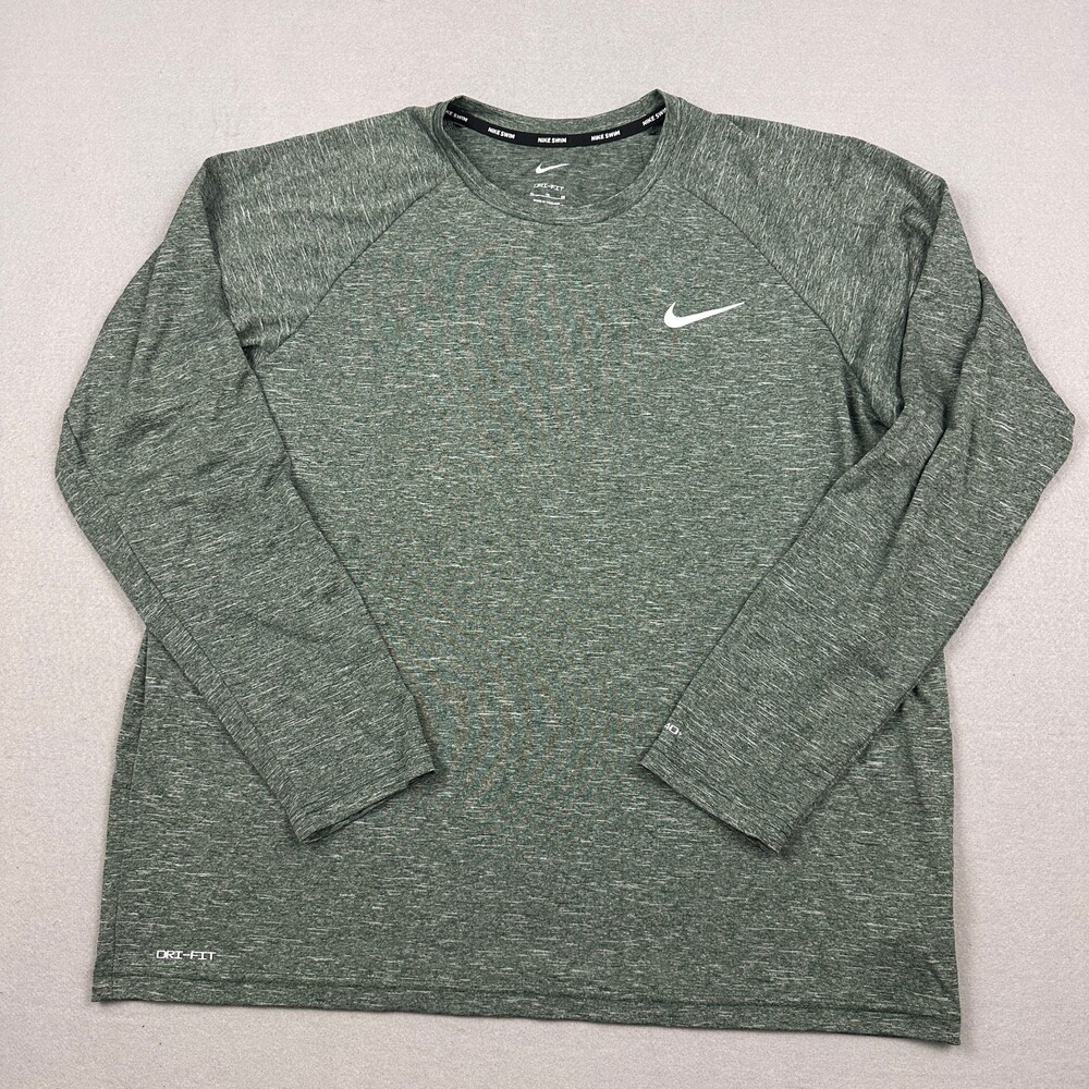 Nike Swim Shirt Men XL Green Long Sleeve Pullover Dri-FIT UPF 40+ Rash Guard